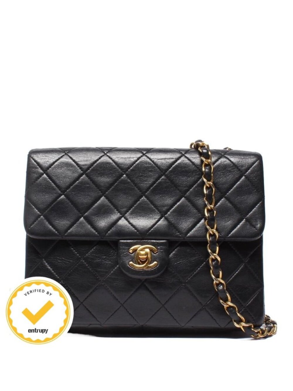 Chanel Chain Shoulder Bag Gold Single Flap Lambskin Quilted 20